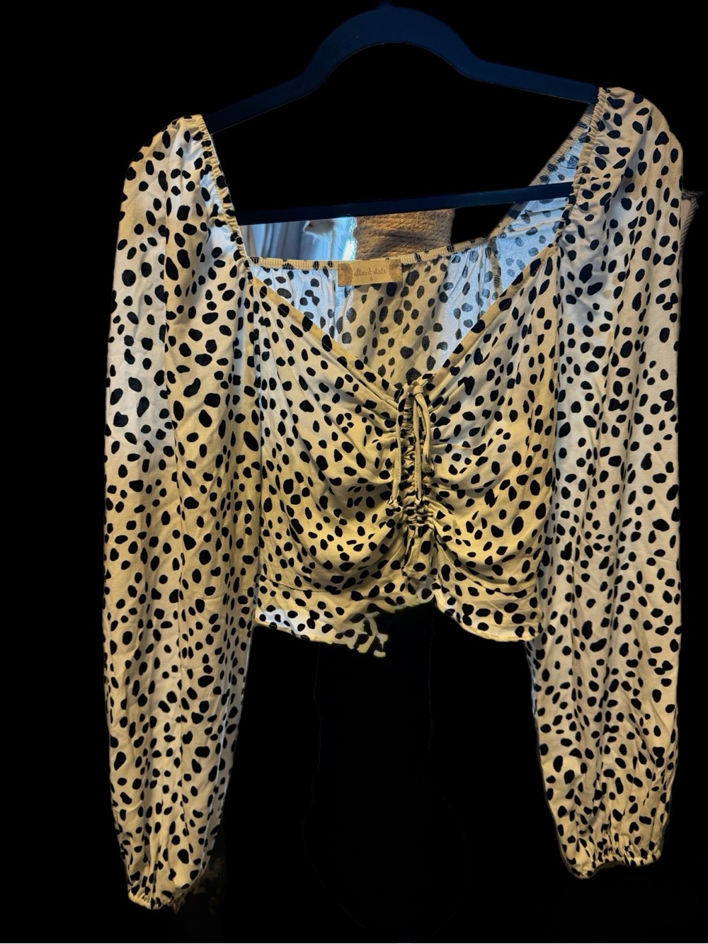 Altar'd State Black & Cream Polka Dot Ruched Crop Top